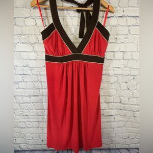 NWT Max and Cleo Meg Coral and Brown Y2K Rockabilly Skater Mini Halter Dress L